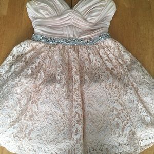 Strapless lace Nude Pink mini dress size 7